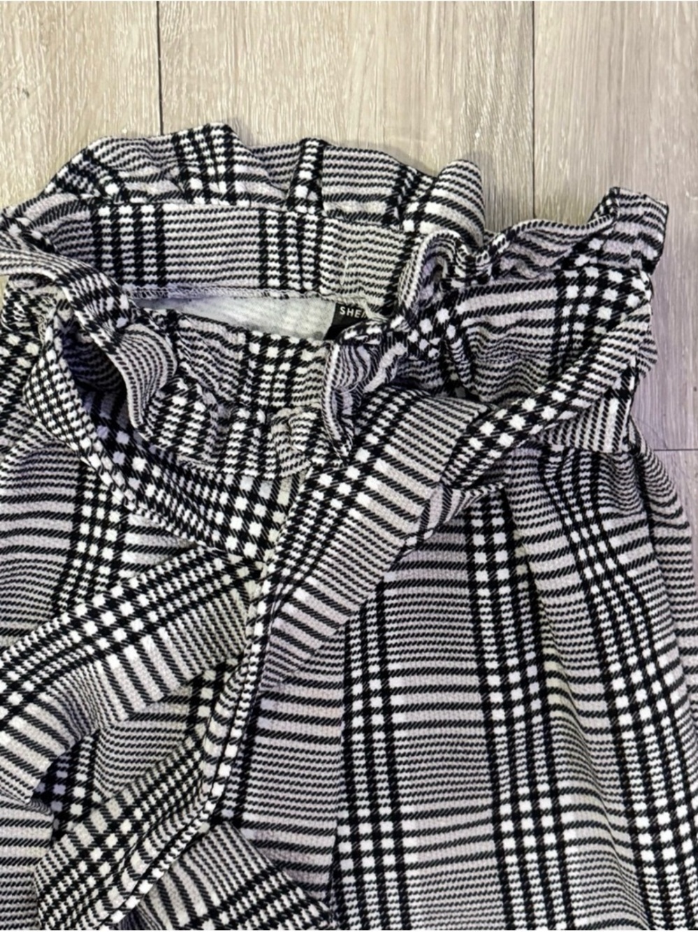 Black White Plaid Paperbag Pants Tie Waist Tapered Career Petite XXS - Picture 3 of 5